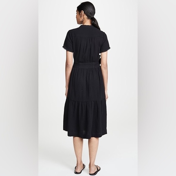 AYR The Kite Midi Dress Cotton Gauze Button Front Pom Pom Tiered Blk PLEASE READ - Picture 5 of 14